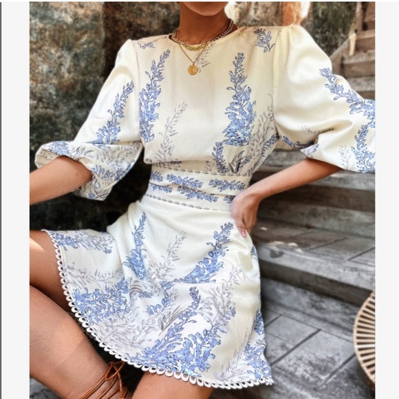 Boho Floral Print Cut Out Tie Back Cuff Sleeve Dress Small - Picture 4 of 9